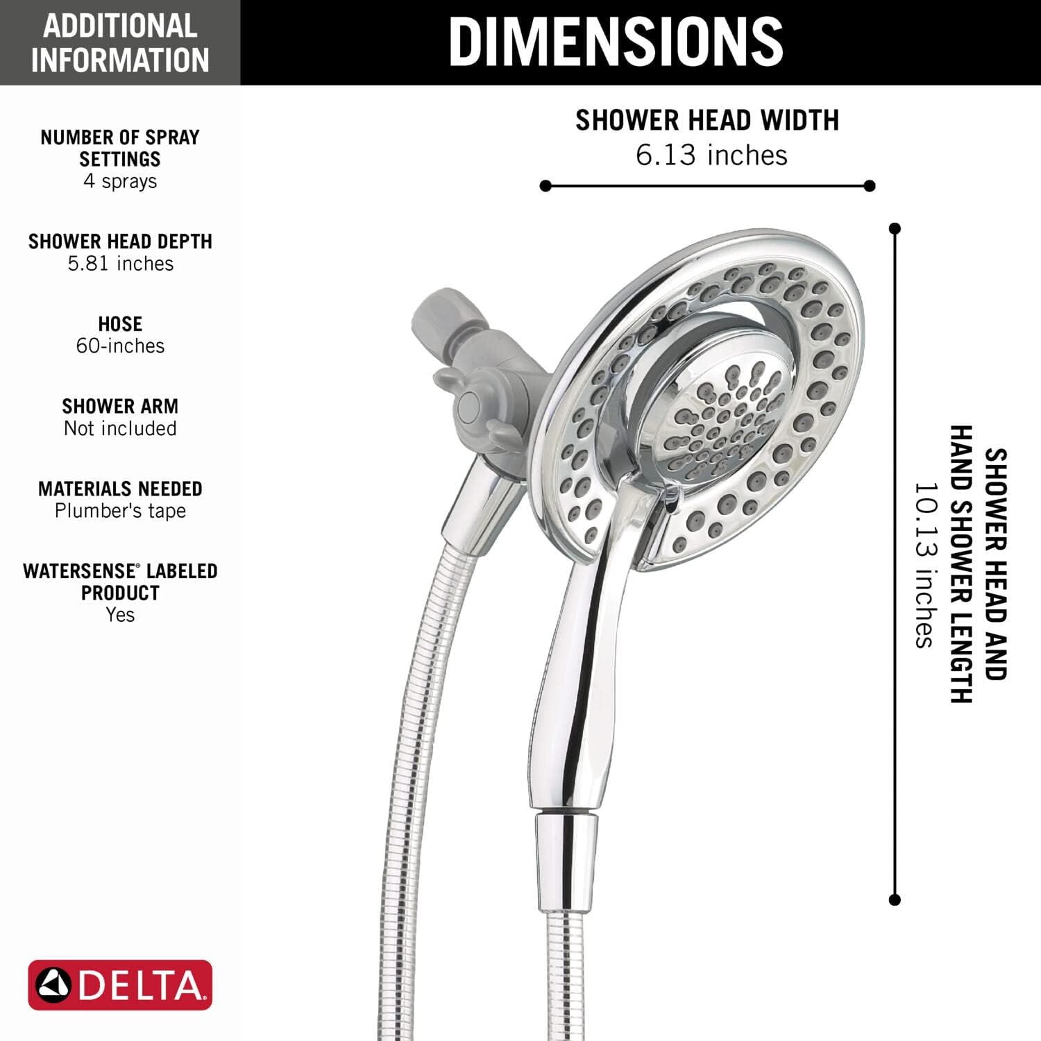 Delta 75486C Universal Hand Shower with Pause and 4 Sprays
