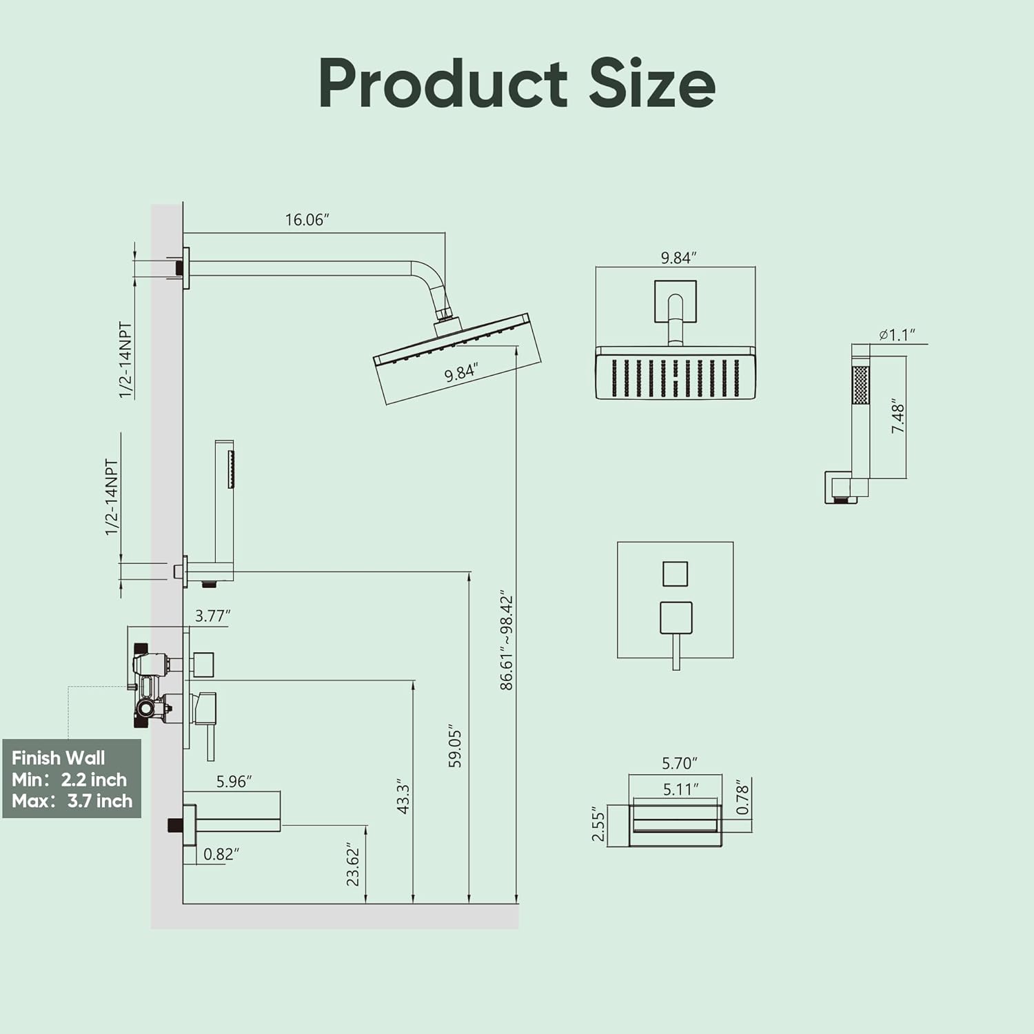 Esnbia Brushed Nickel Tub Shower System