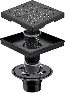 Matte Black 6 inch Square Drain with Flange and Hair Strainer