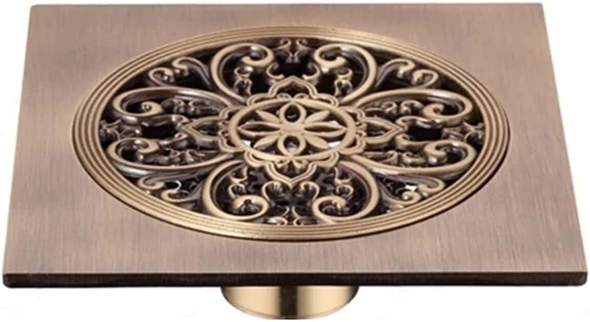 6 Inch Antique Brass Floor Drain with Quadrato Pattern
