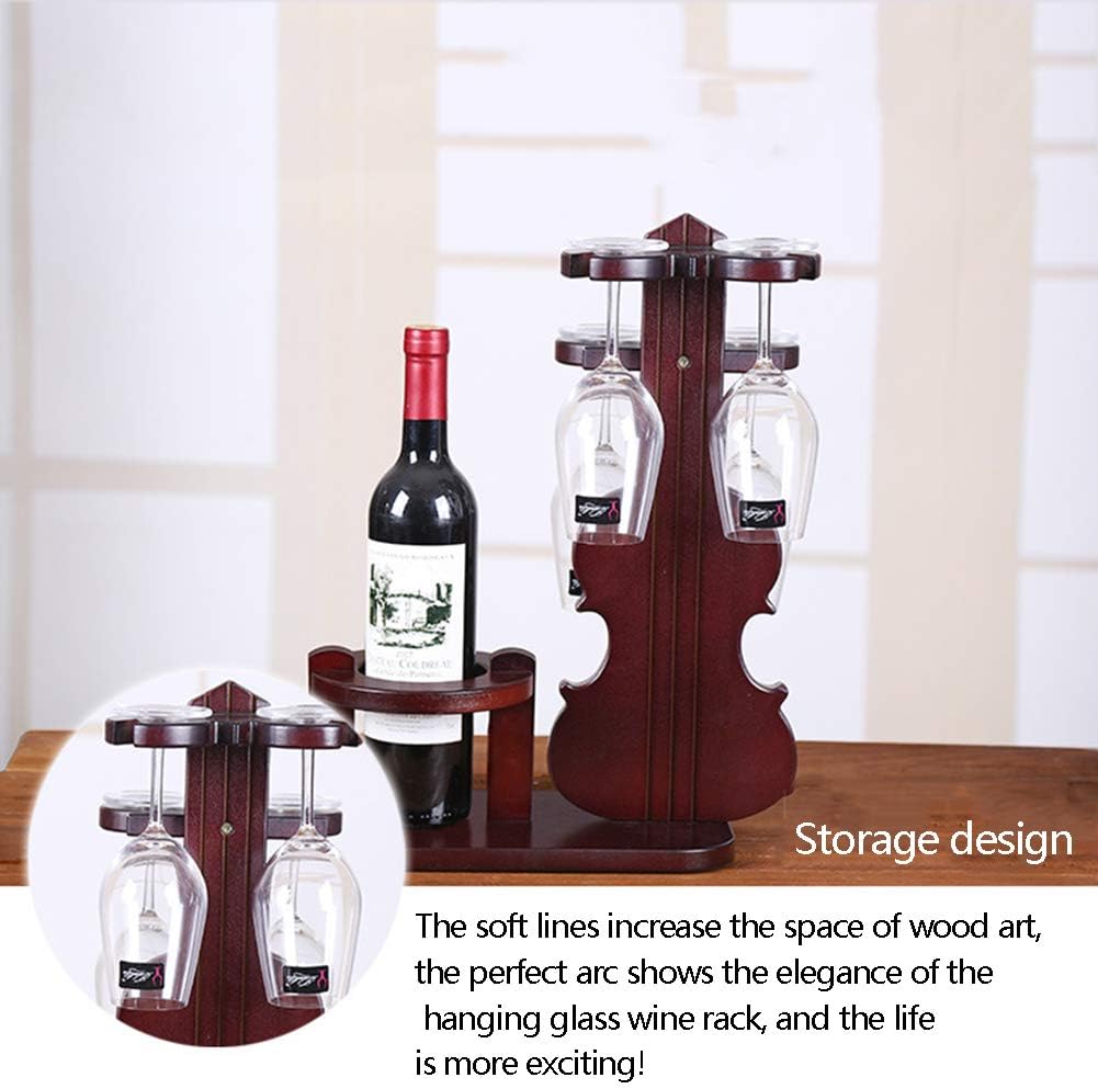 Creative Violin Wine Rack Wood Design 1 Bottle 4 Cups Holder