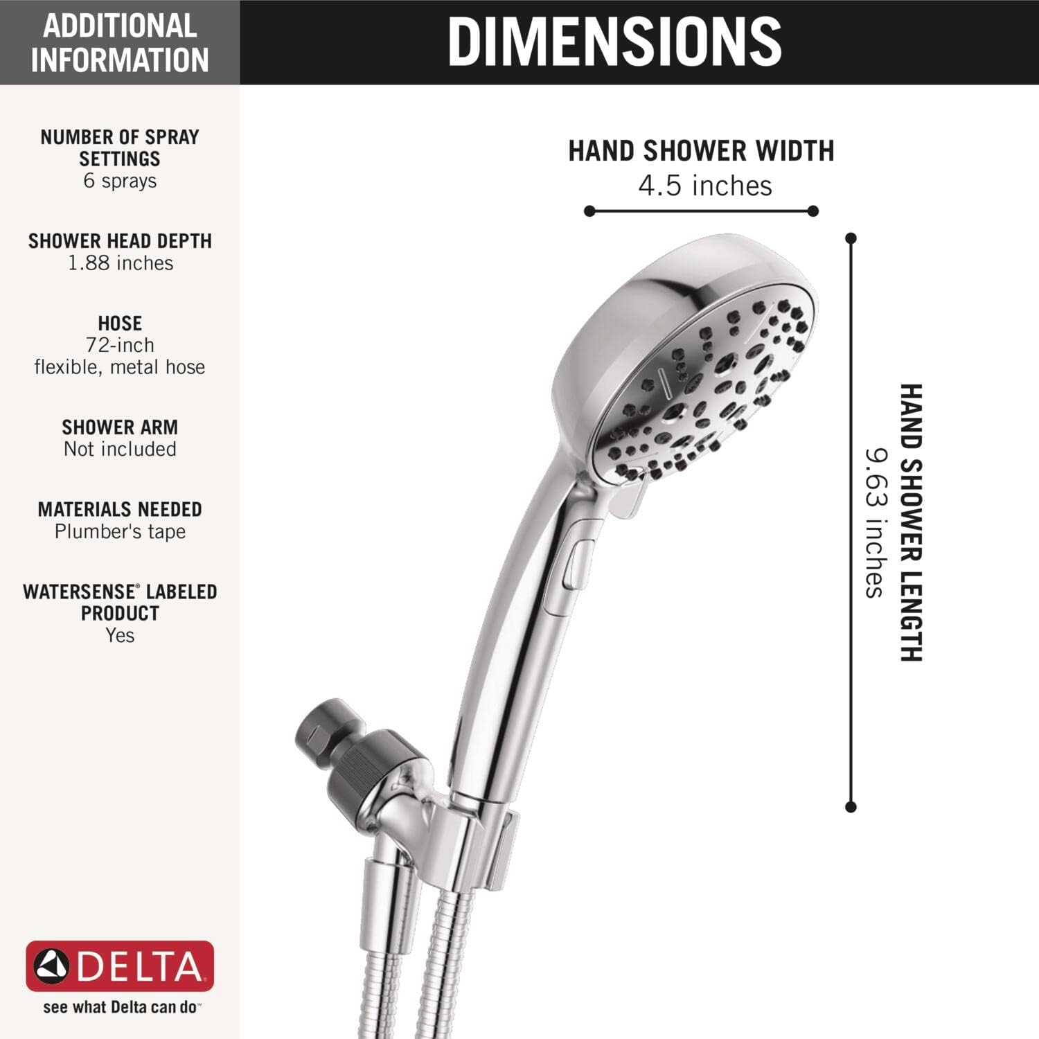 Delta Faucet 6-Setting H2Okinetic Showers Head with Chrome Hose and 175 GPM