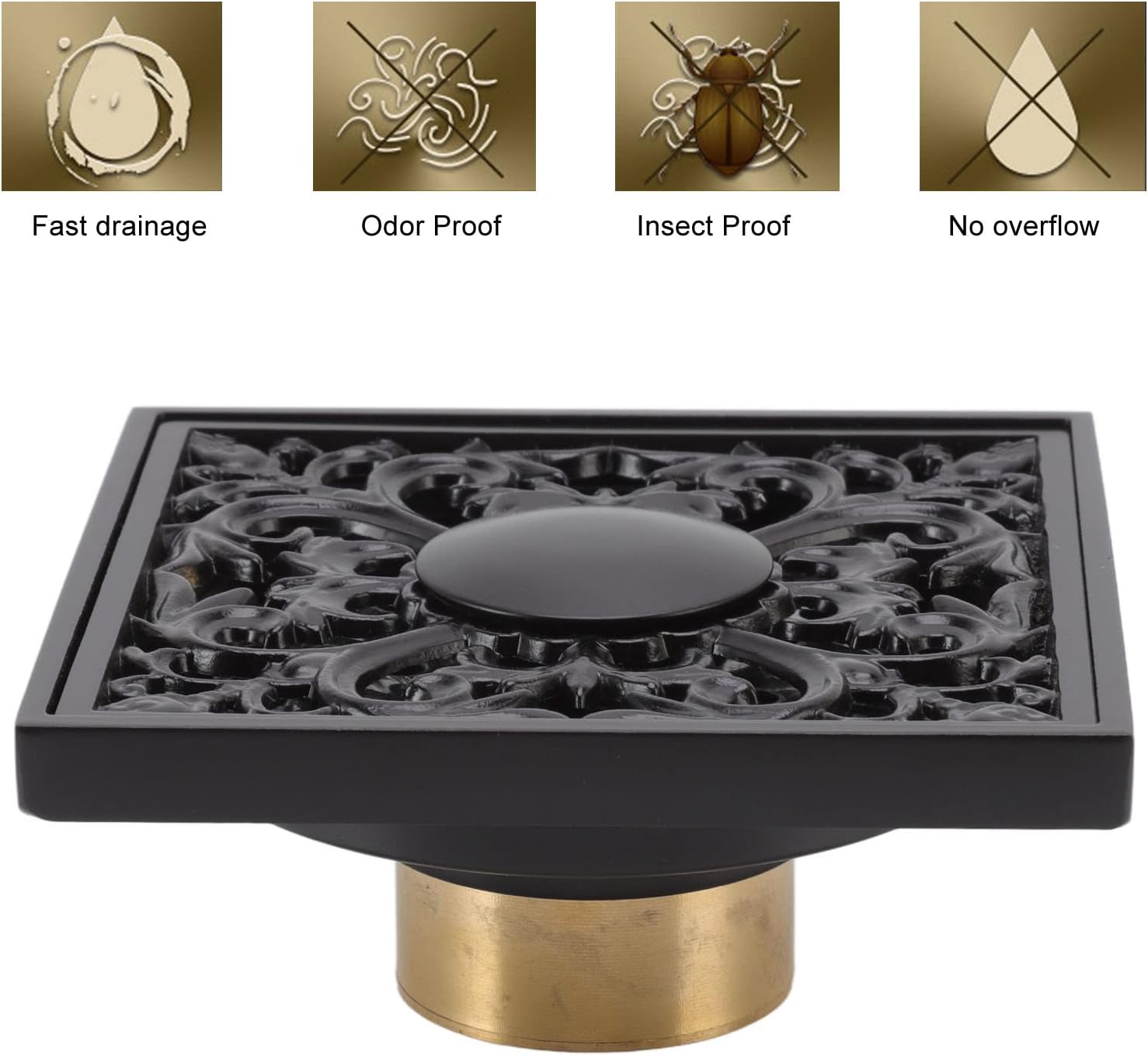 Tissting 4x4 Inch Square Shower Floor Drain Stainless Steel Copper Style