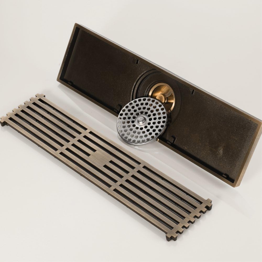 Linear Shower Drain 12 Inch Brass with Removable Grate 1