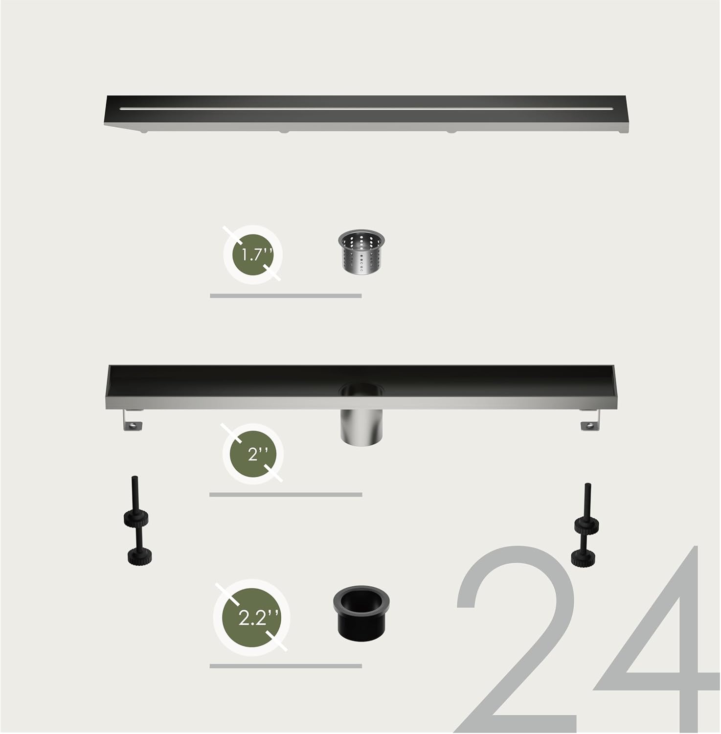 Sunrosa 24 Inch Linear Shower Drain with PVD Coating 1