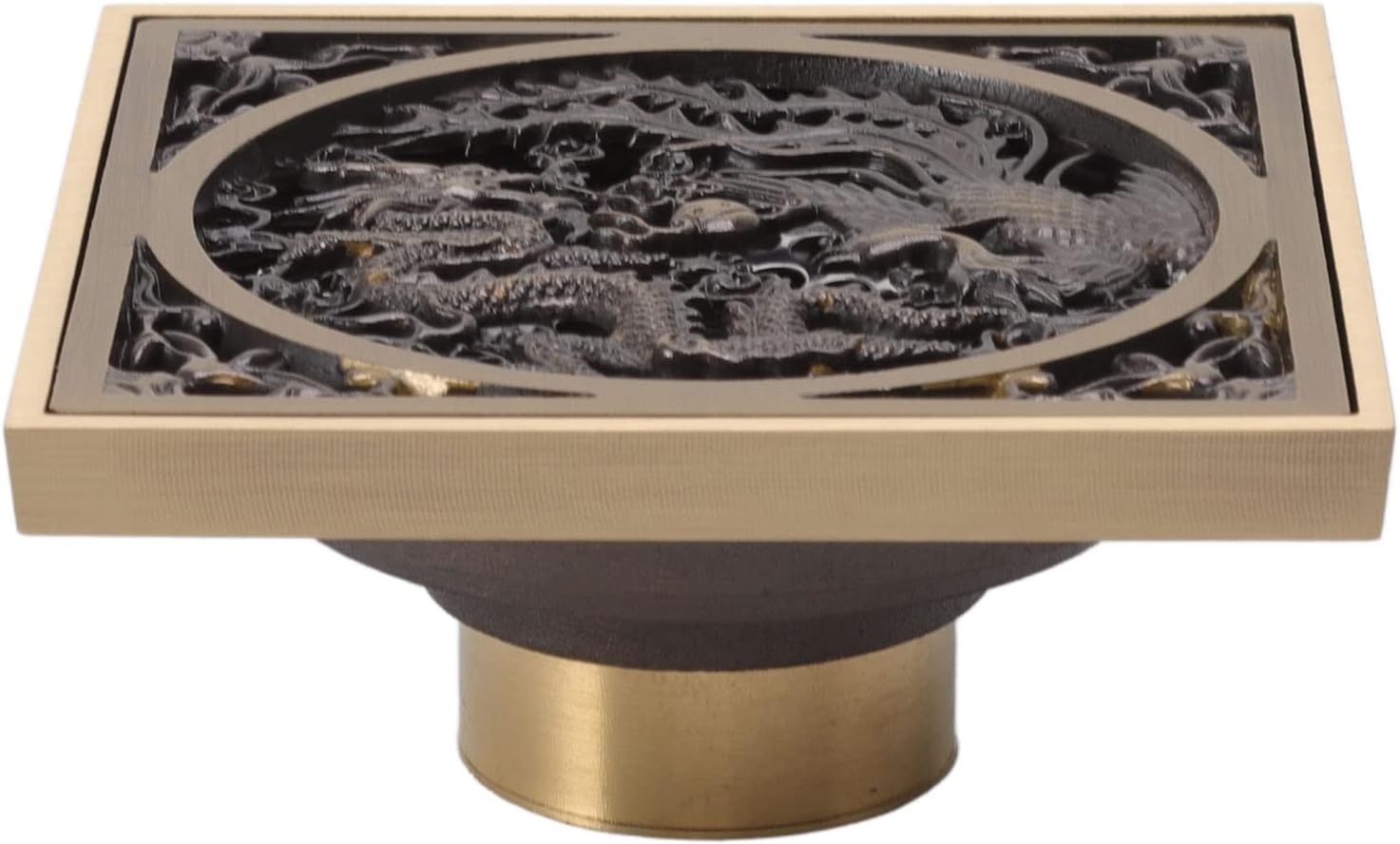 Tissting 43x43in Stainless Steel Copper Floor Drain with Dragon Phoenix Relief Design
