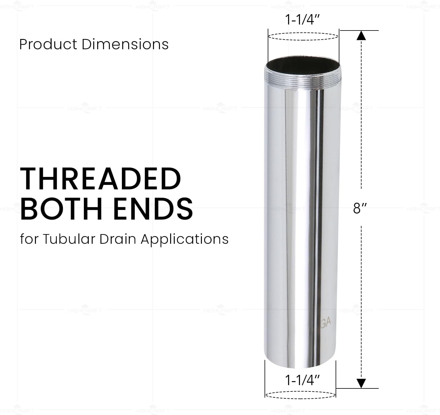 1-14 x 8 Brass Threaded Tube for Sink Drains