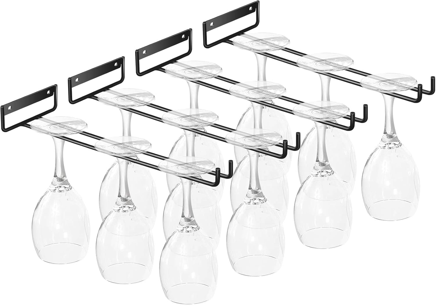 4 Pack Wall Mount Wine Glass Rack - Black Stainless Steel