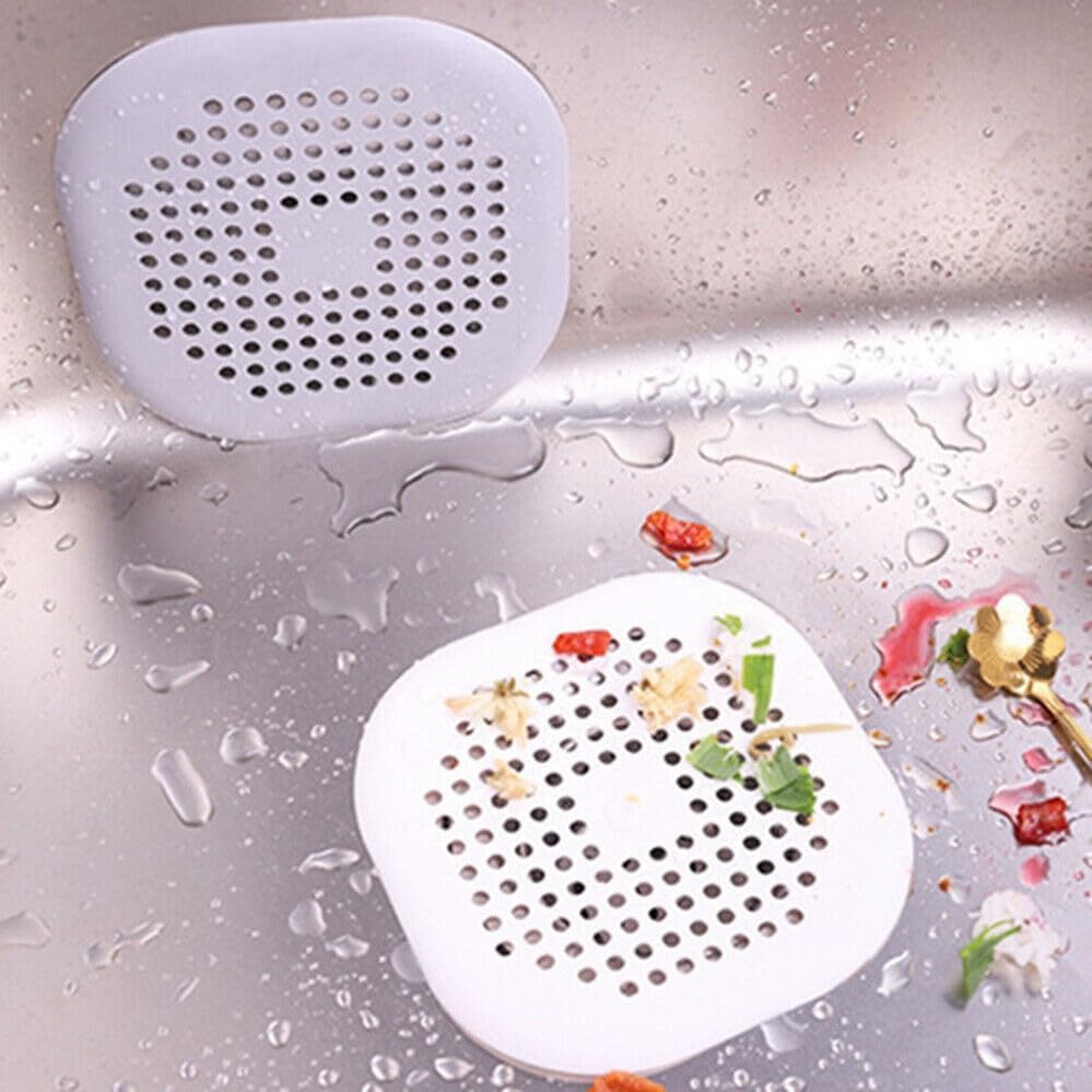 Square Drain Strainer Covers 4-Pack with Suction Cup Grey