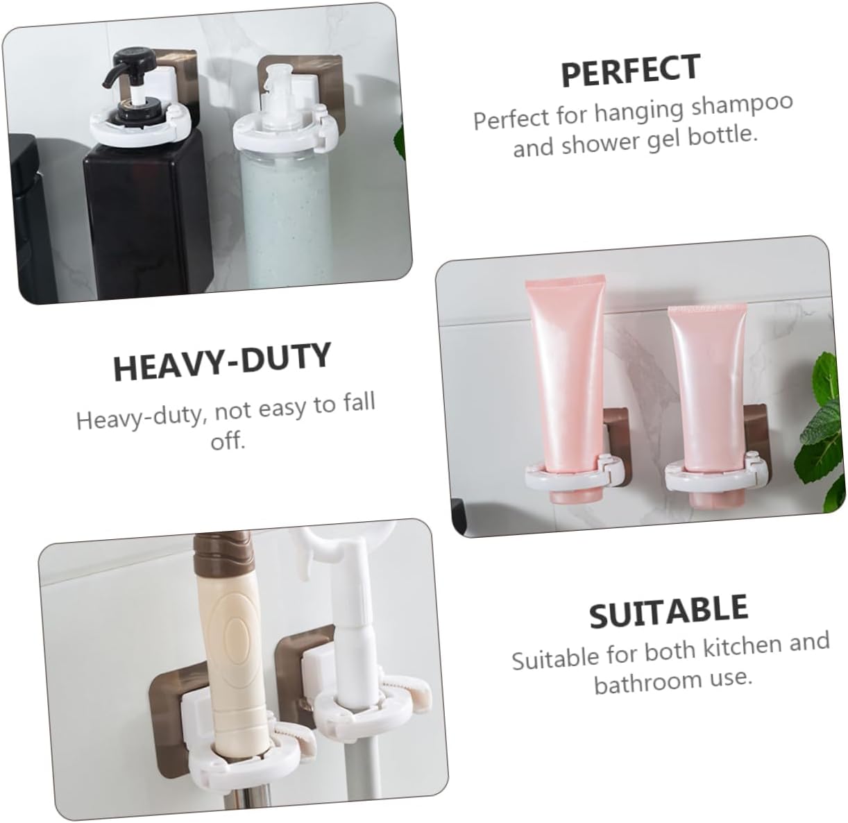 Fondotin 3pcs Wall Mounted Shampoo Gel Bottle Holder Easy Install Bath Organizer