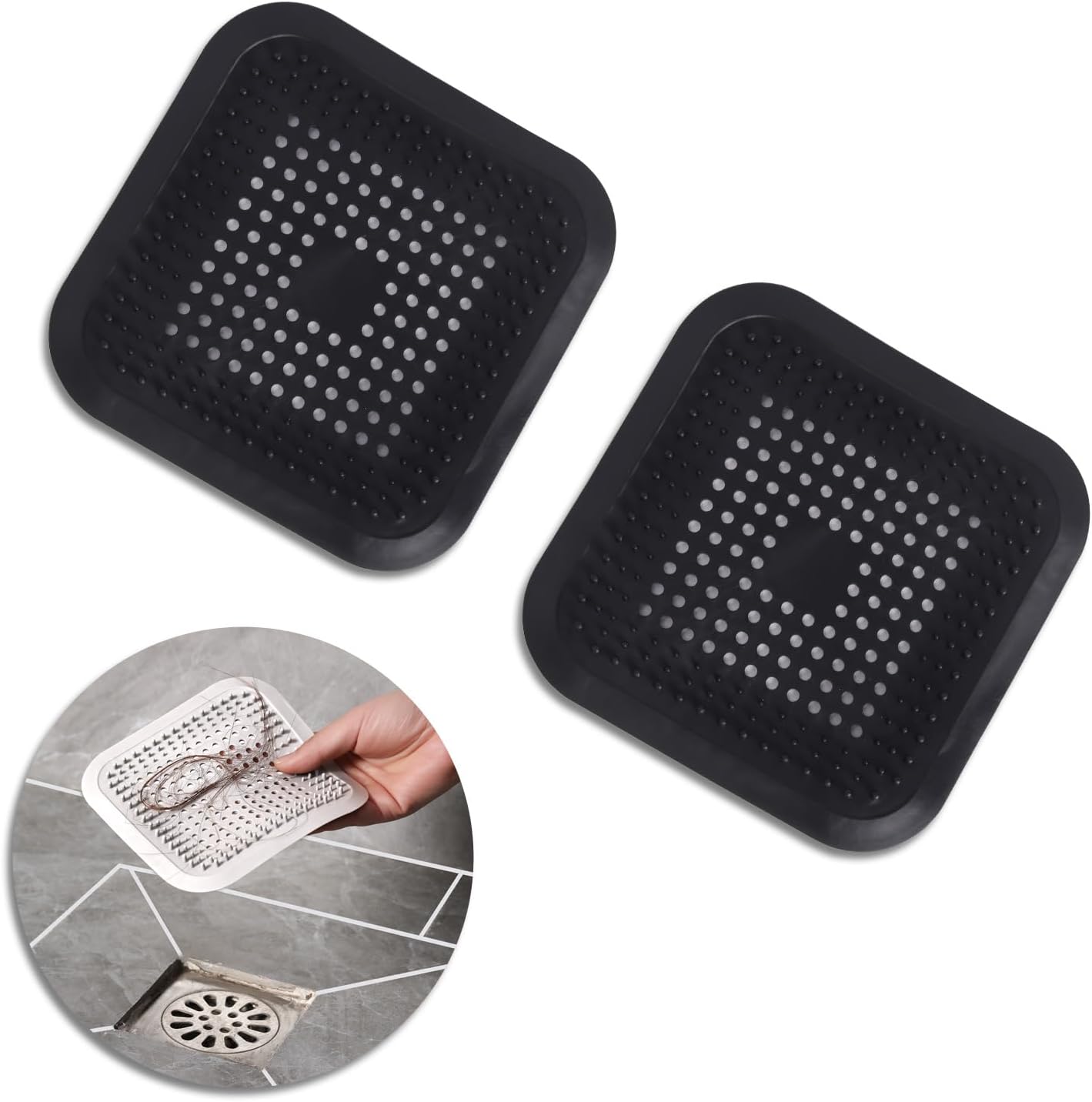 Flasidu Tub Drain Cover Hair Catcher 2 Black