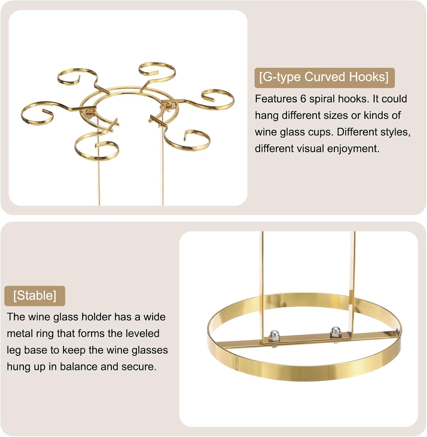 Uxcell Gold Wine Glass Holder with 6 Hooks