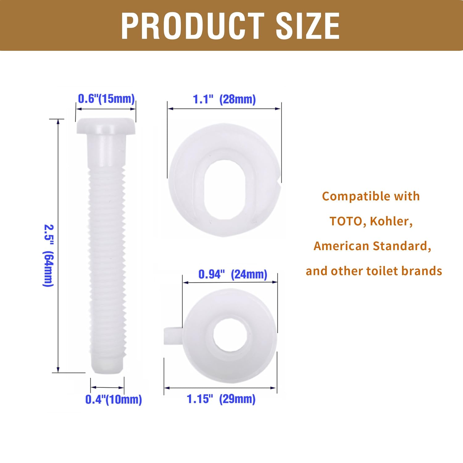 2Pcs Universal Toilet Seat Hinge Replacement Kit with Nuts and Washers White