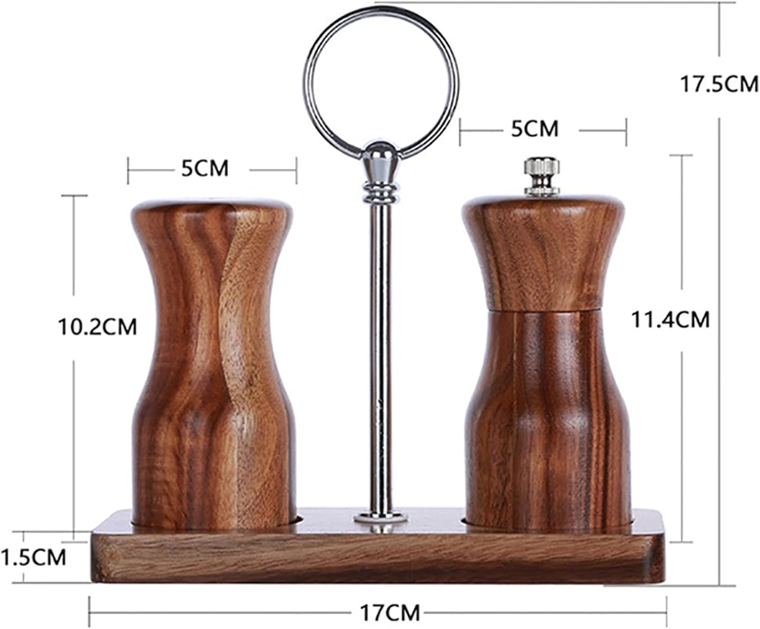 Wooden Pepper and Salt Grinder Set with Hand Crank Holder