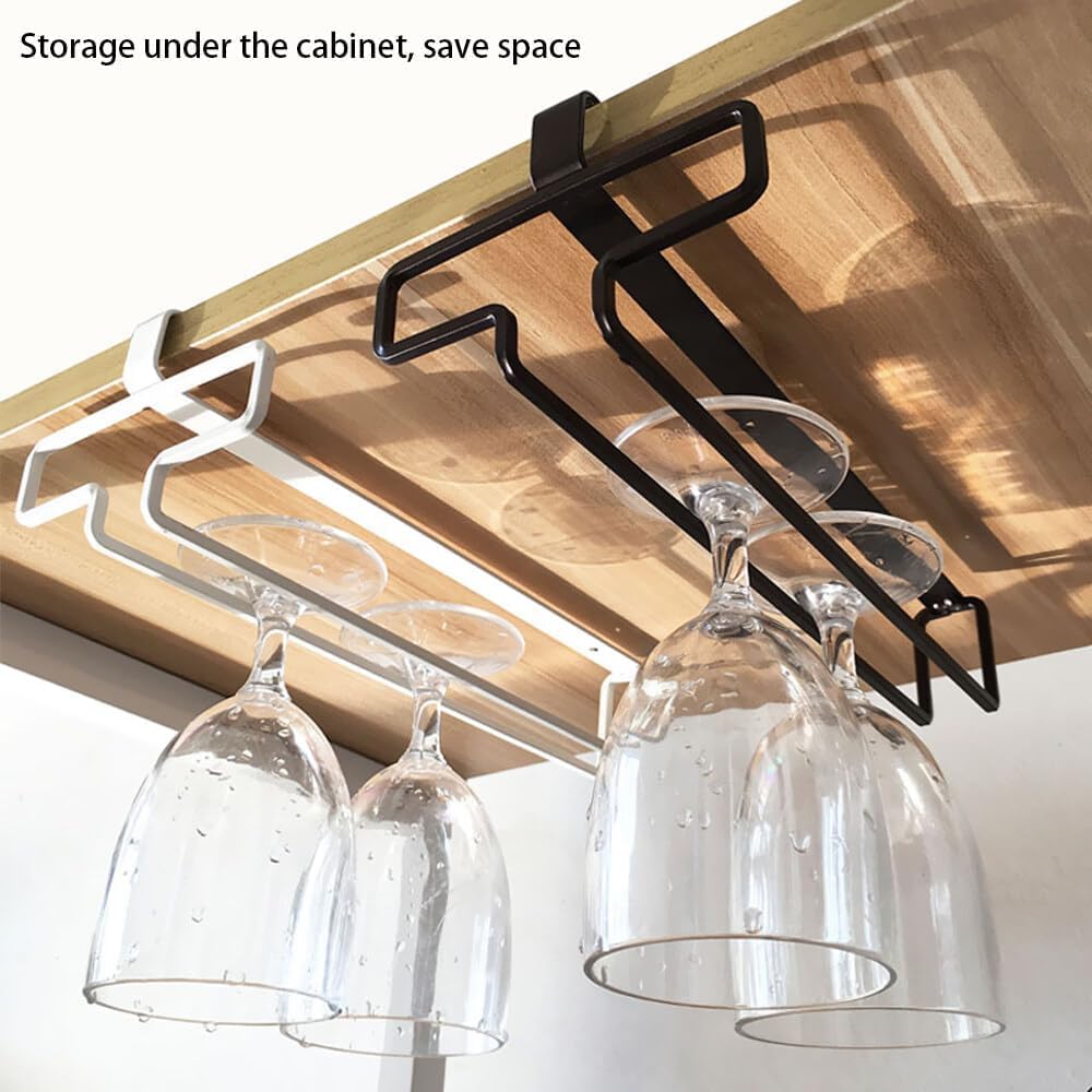 FAQUSA 2 Wine Glasses Holder 10 Inch Space-Saving Cabinet Rack WhiteBlack