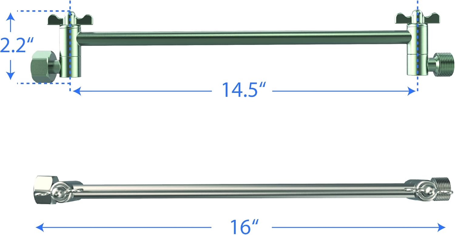 16-Inch Brass Shower Arm Extension with Locking Gear