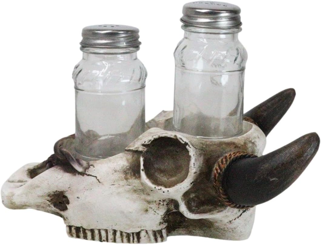 Ebros Gift Rustic Cow Skull Salt Pepper Shaker Set