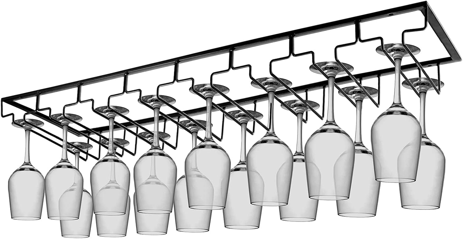 Xverycan Wine Glass Rack Under Cabinet 8 Row Metal Stemware Holder