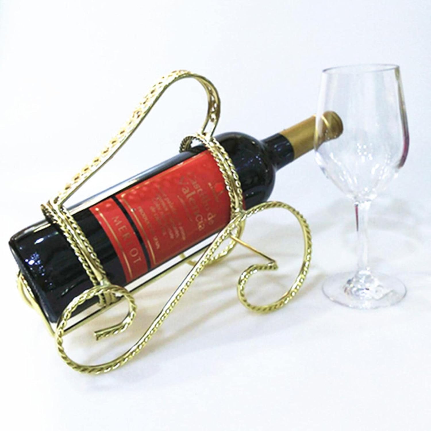 JUSHZ Iron Wine Rack with Art Plating Elegant Home Decor