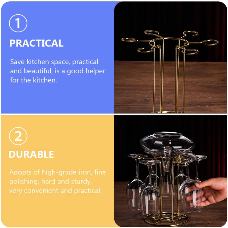 DOITOOL Wine Glass Holder Stand with 6 Hooks Gold