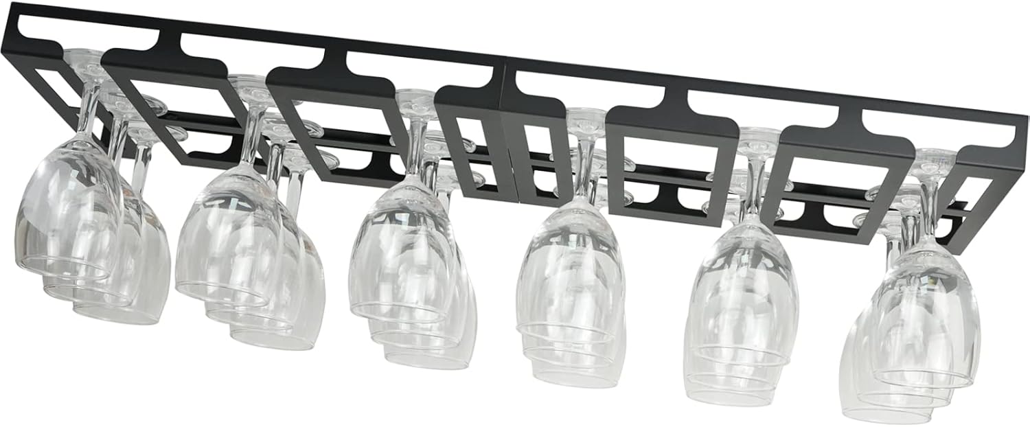 Wine Glass Rack Holder - 3 Rows Metal Cabinet Organizer for Bar Kitchen