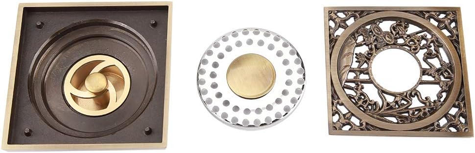 Tomotato Square Drain Strainer Antique Brass 10cm Drain Cover
