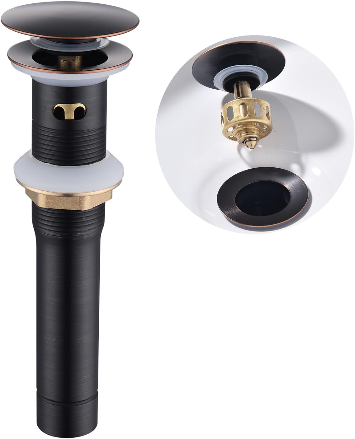 Oil Rubbed Bronze Sink Drain with Overflow and Detachable Strainer