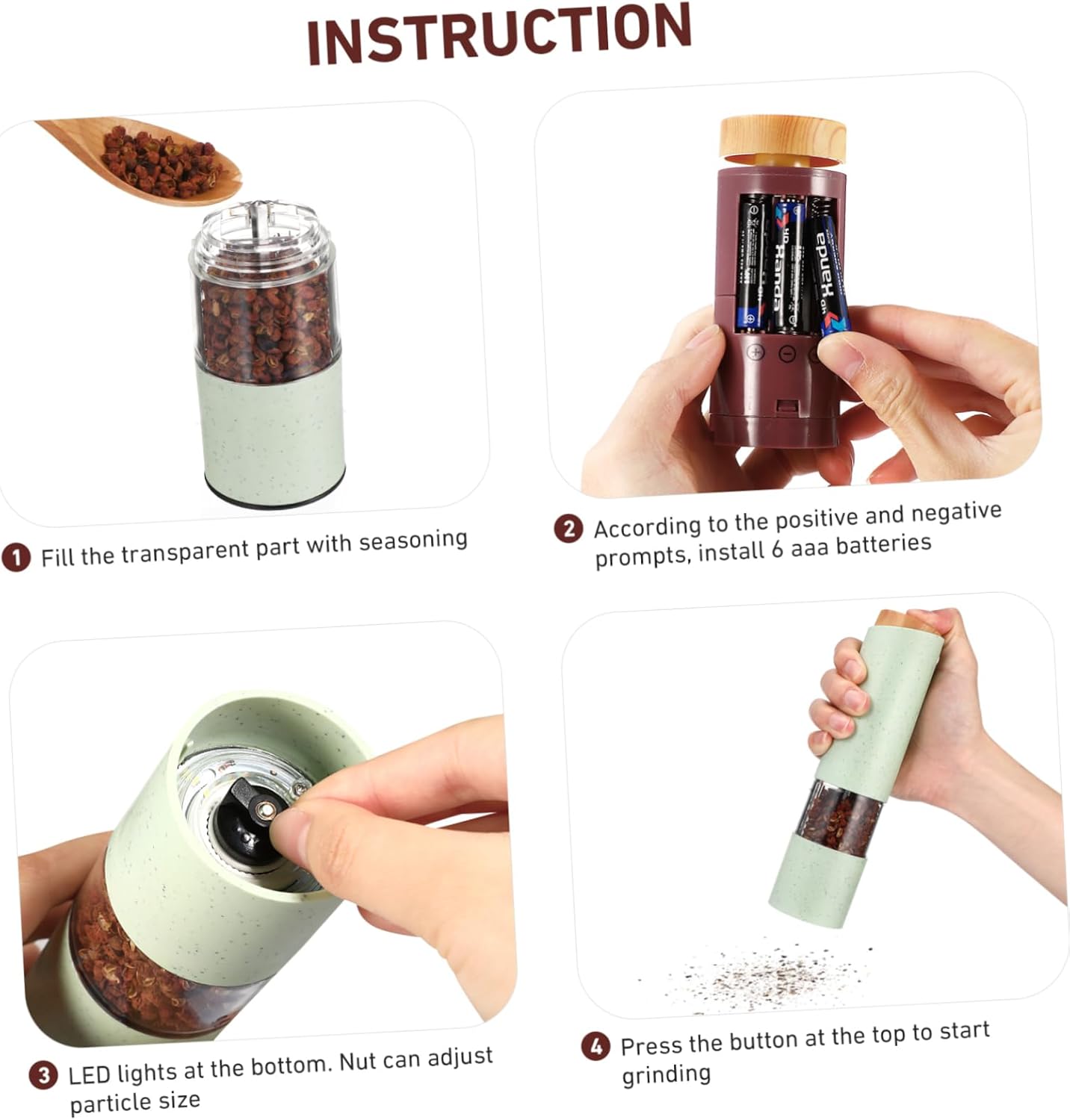 DECHOUS 2-Piece Electric Salt Pepper Holder with Adjustable Coarseness