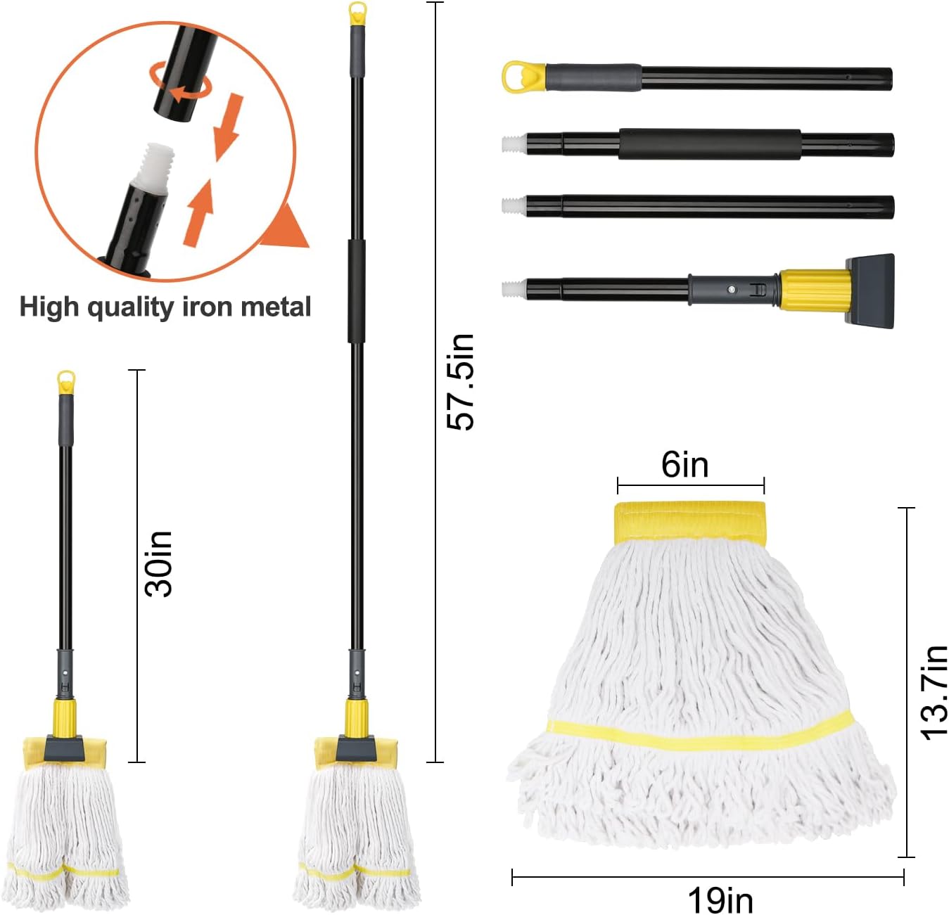 KeFanta Heavy Duty Wet Mop with 60 Long Handle 1