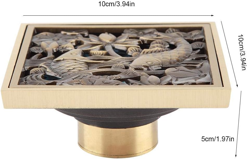 AUNMAS 4 Inch Antique Brass Shower Floor Drain with Fish Lotus Pattern