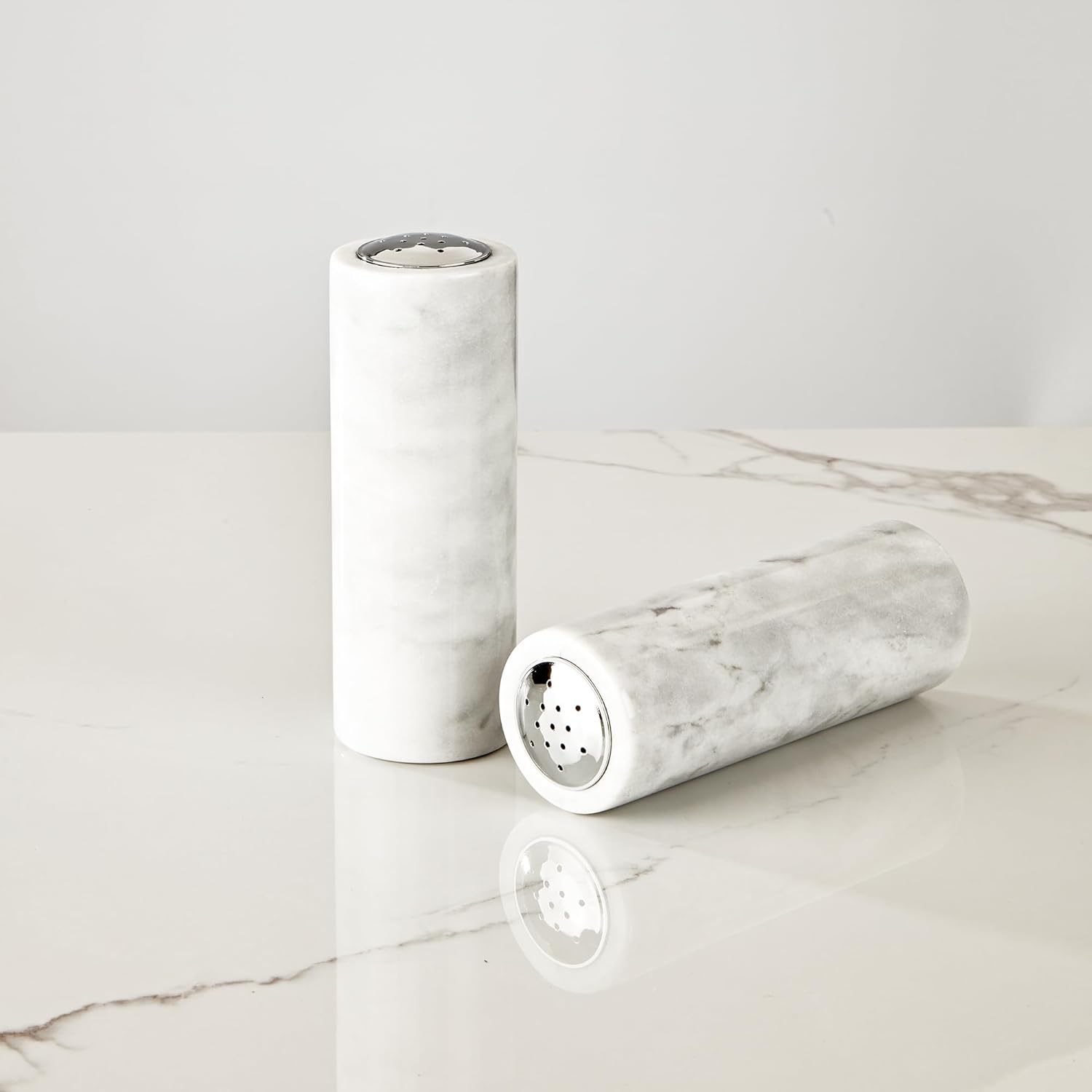 White Marble Stainless Steel Salt Pepper Set