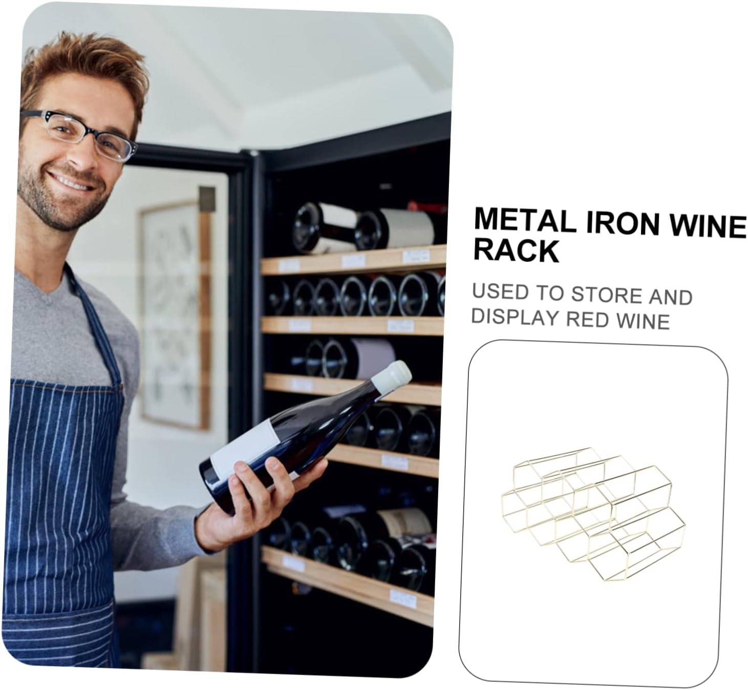 Hemoton 7-Bottle Metal Wine Rack with Golden Finish