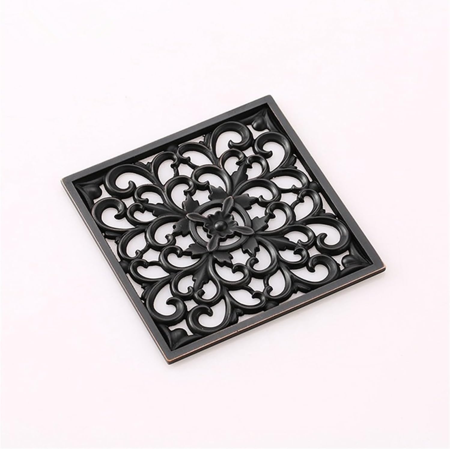 Flower Carved Art Square Bathroom Floor Drain 4 Antique Brass 1