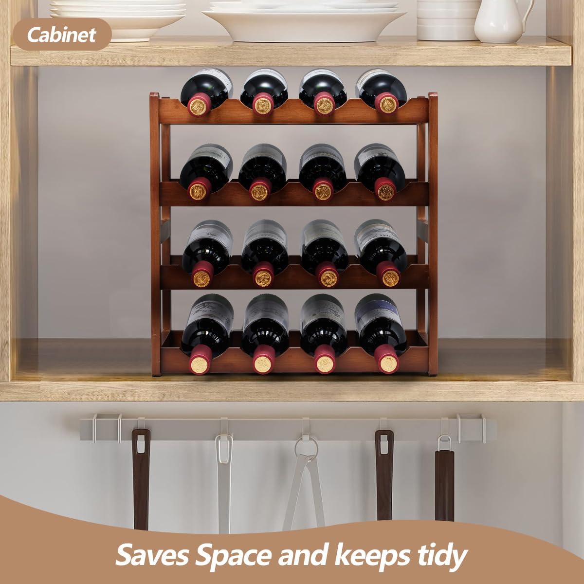 Homevany 4 Tier Bamboo Wine Rack 16 Bottle Holder