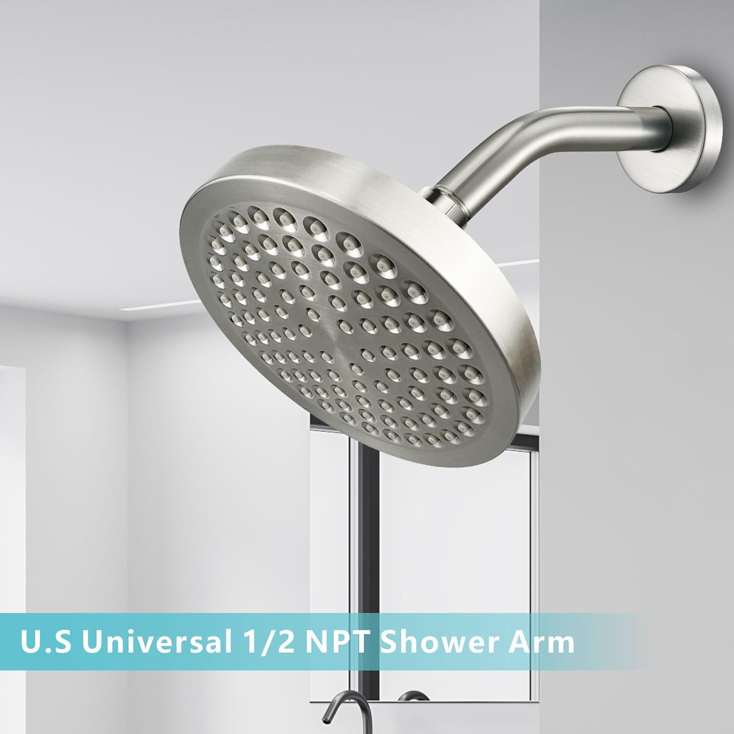 Nuodan 6 Inch Shower Arm with Flange Brushed Nickel 1