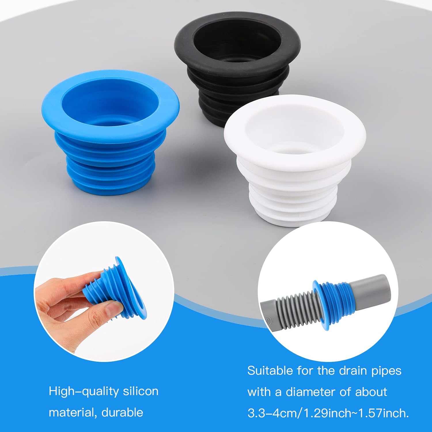 3Pcs Universal Drain Hose Silicone Plug for Kitchen and Bathroom