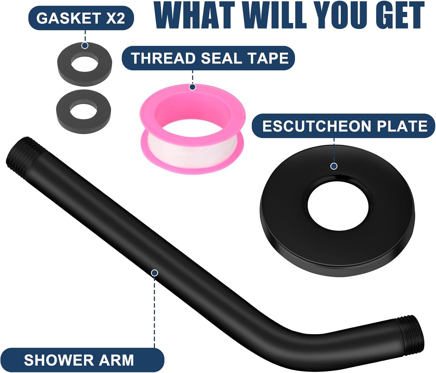 Rulnfichy 10 Inch Matte Black Shower Pipe Arm with Flange