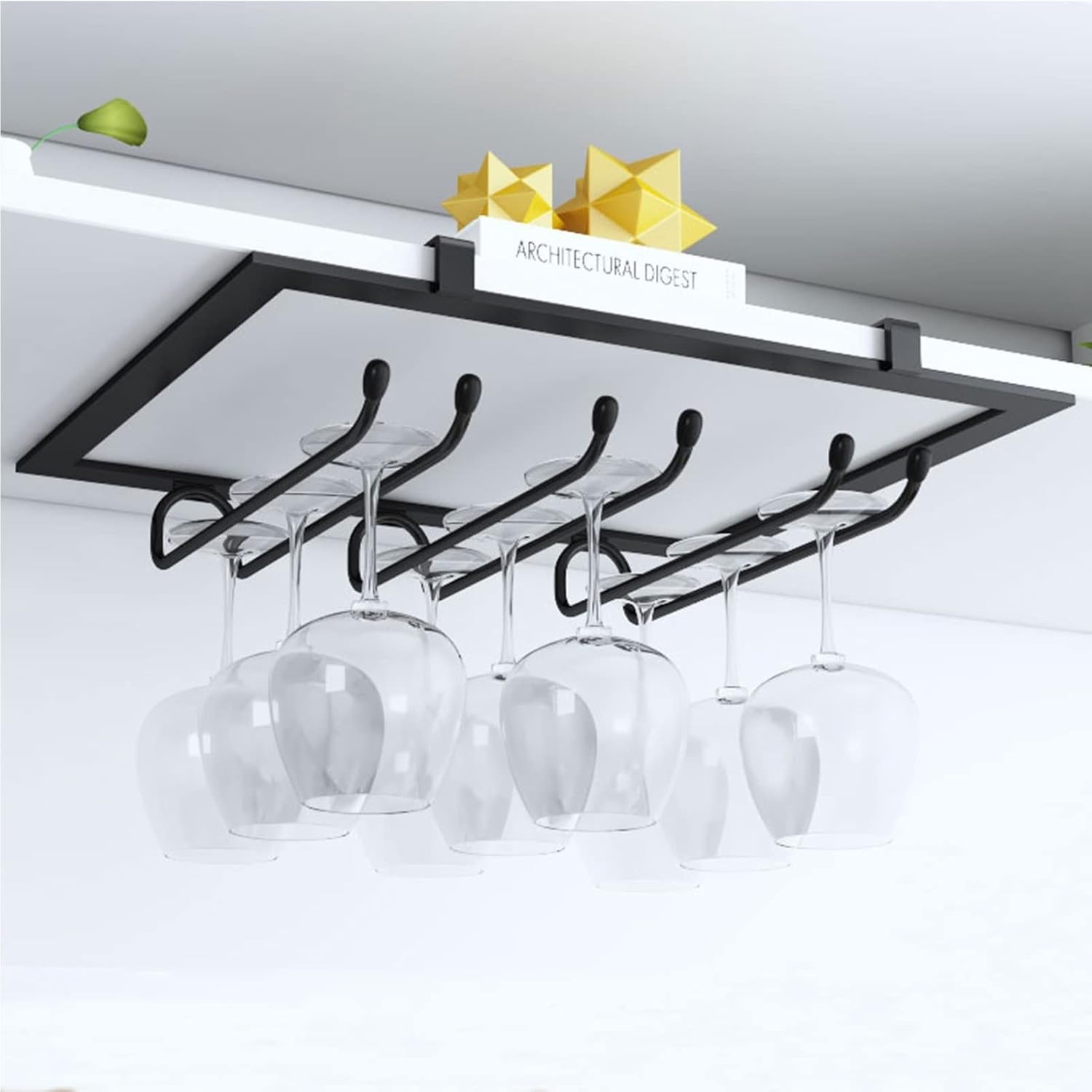 Suuim Metal Hanging Wine Glass Holder Black 40x23cm