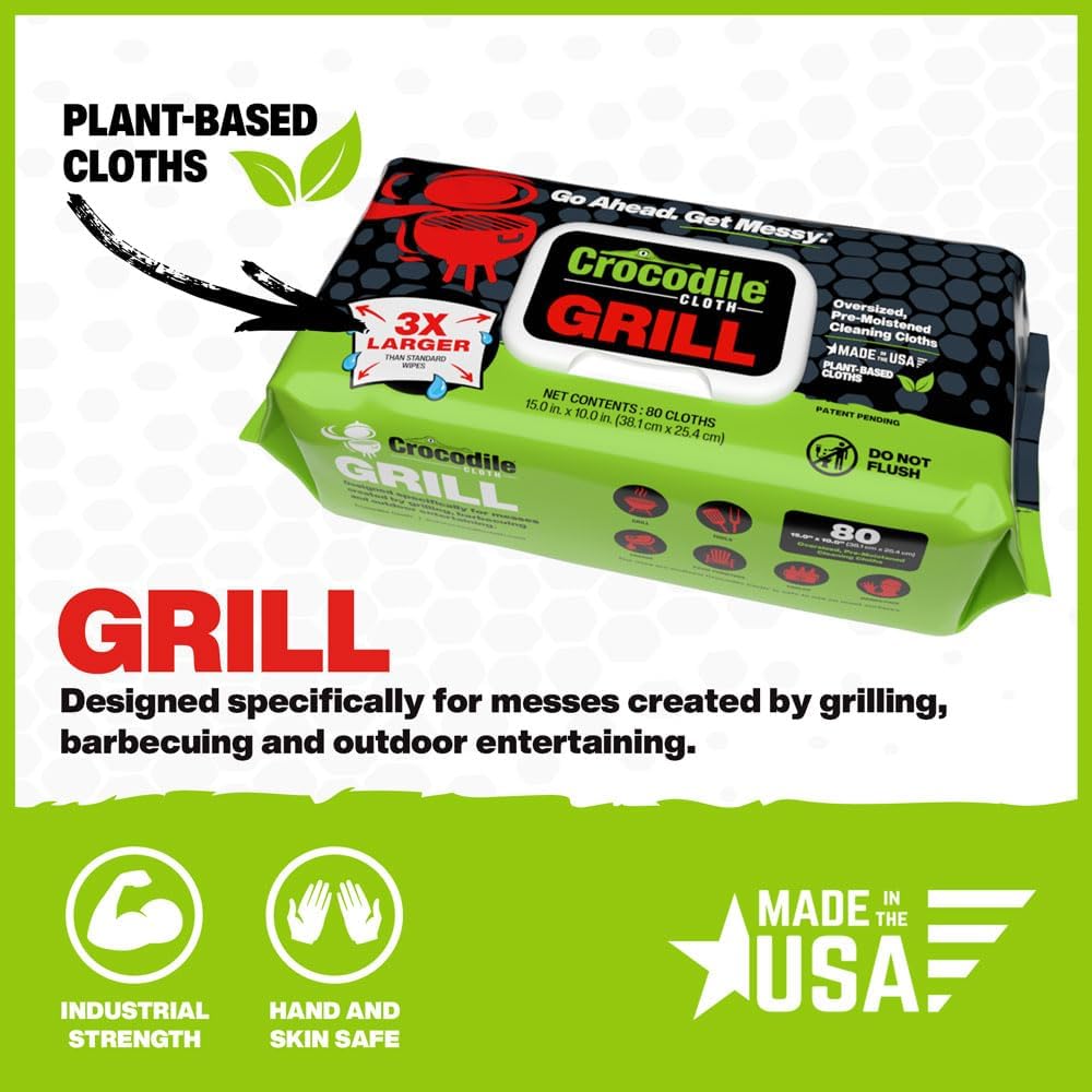 Crocodile Cloth Grill - 80 Pre-Moistened Plant-Based Wipes