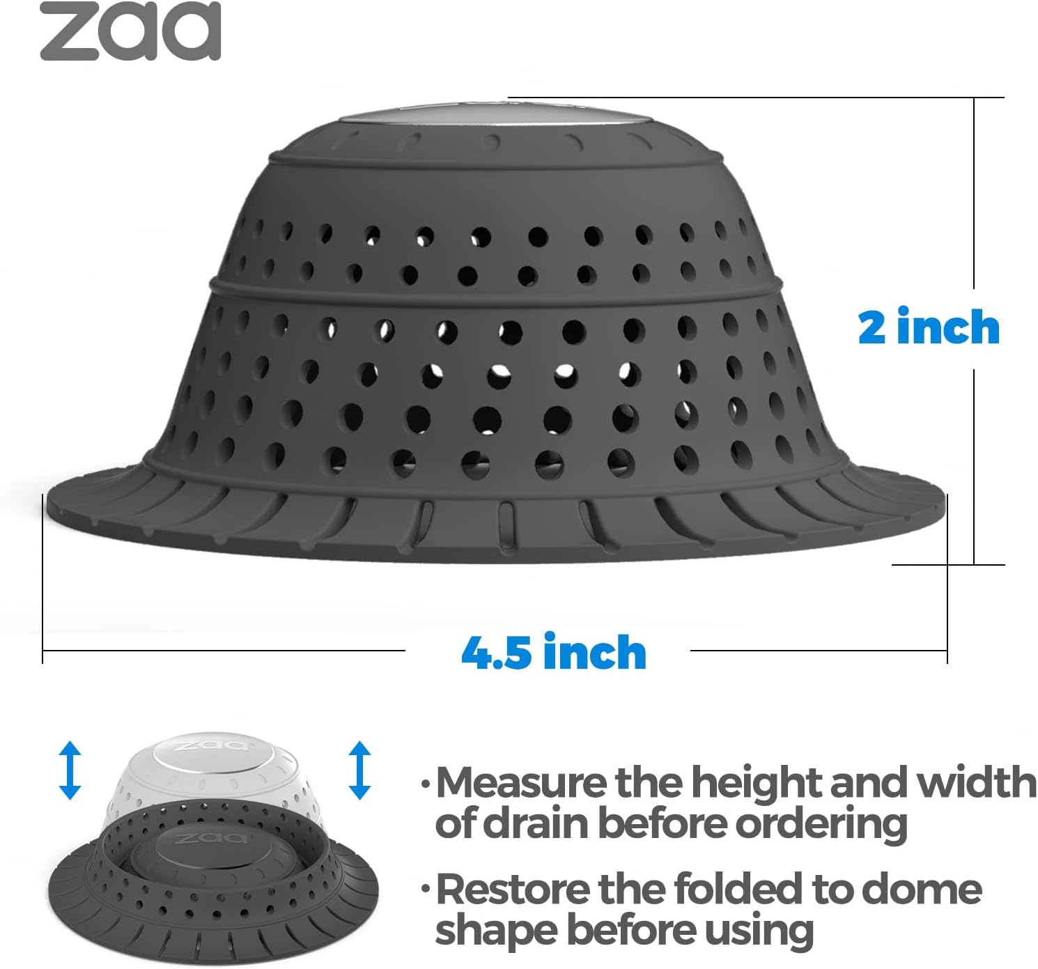 Zaa Bathtub Drain Hair Catcher 2 Pack Black