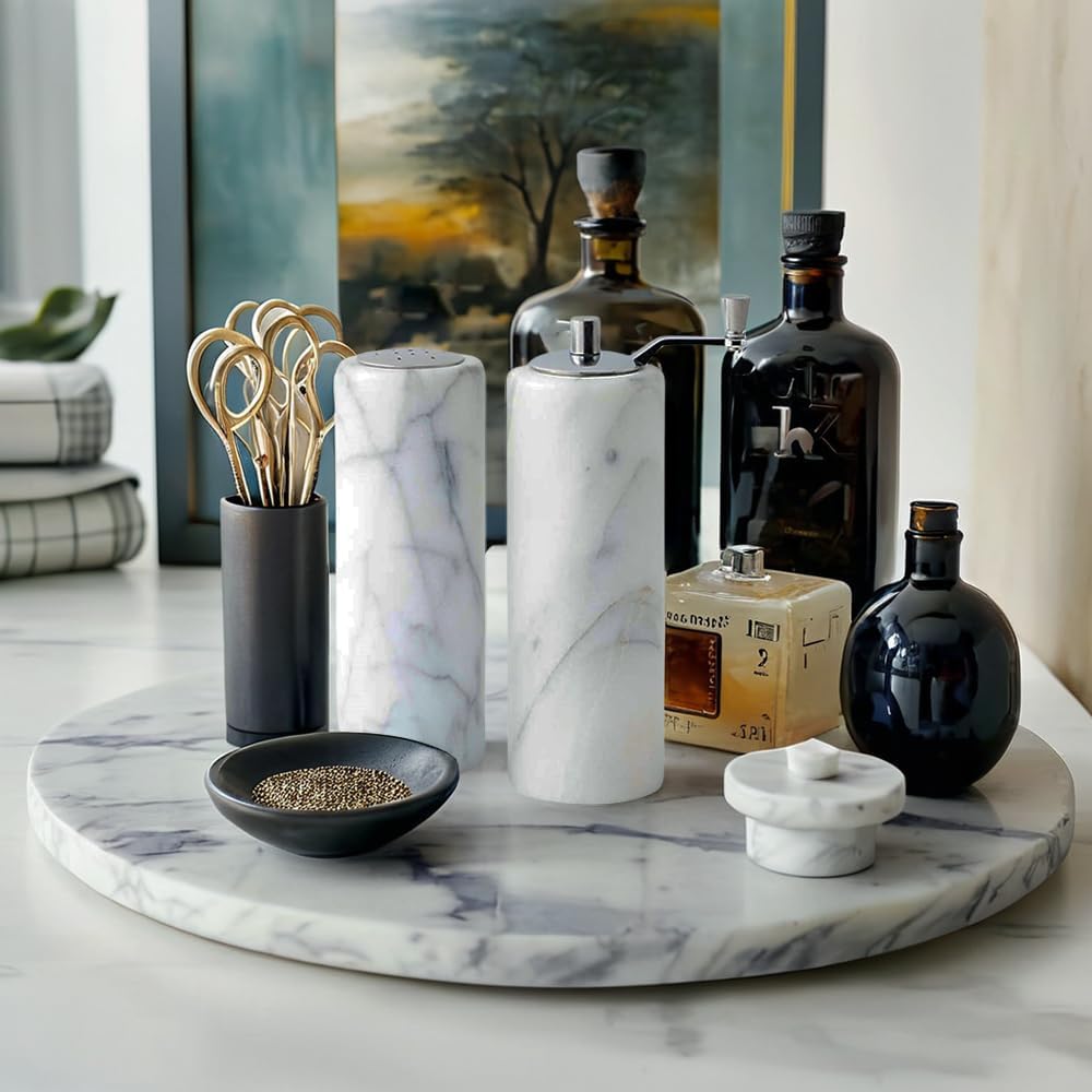 Generic White Marble Salt Pepper Shaker Set