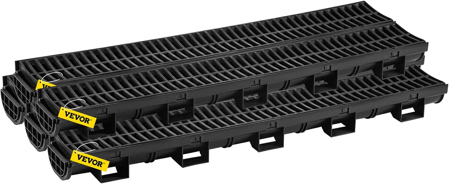 VEVOR HDPE Trench Drain System 57x31-Inch Black 5-Pack