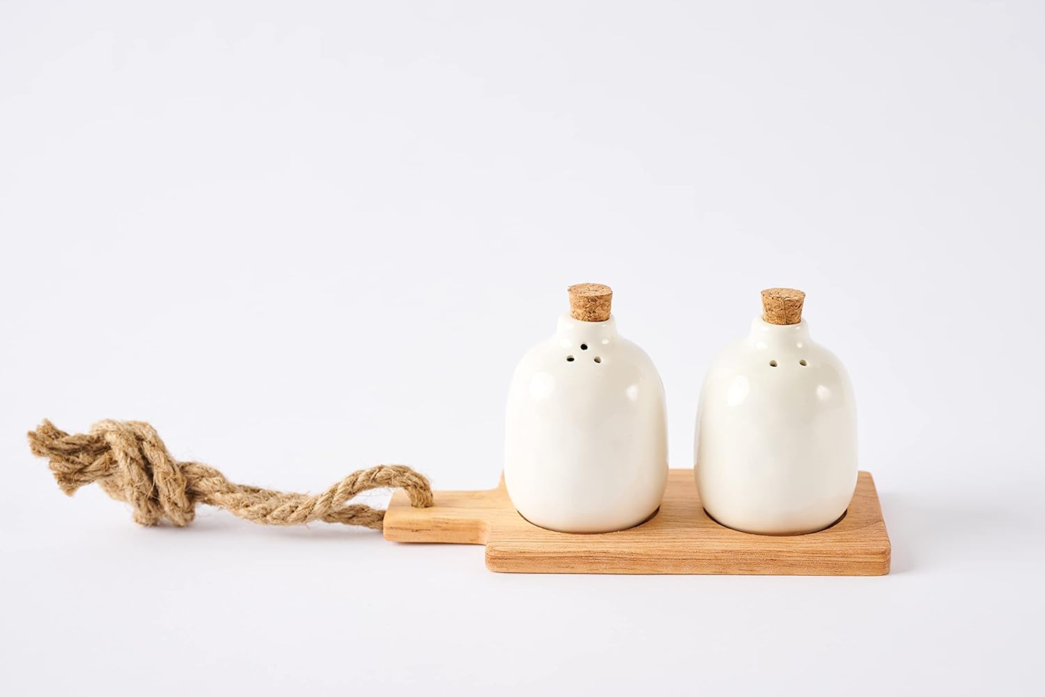Mud Pie Bistro Basic Ceramic Salt Pepper Shaker Set with Board White