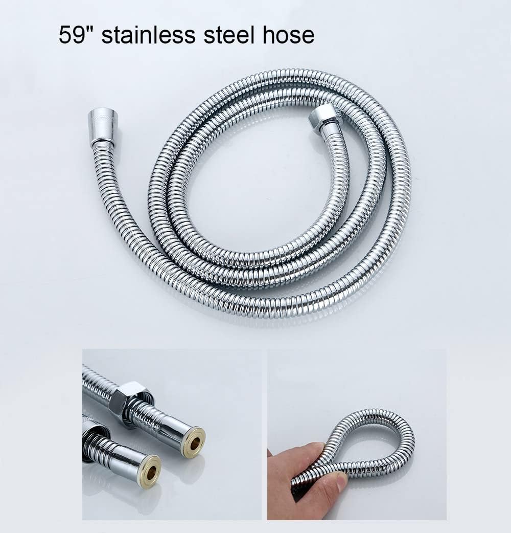 6 Functions Handheld Shower Head Set with Stop Button and Chrome Hose Bracket