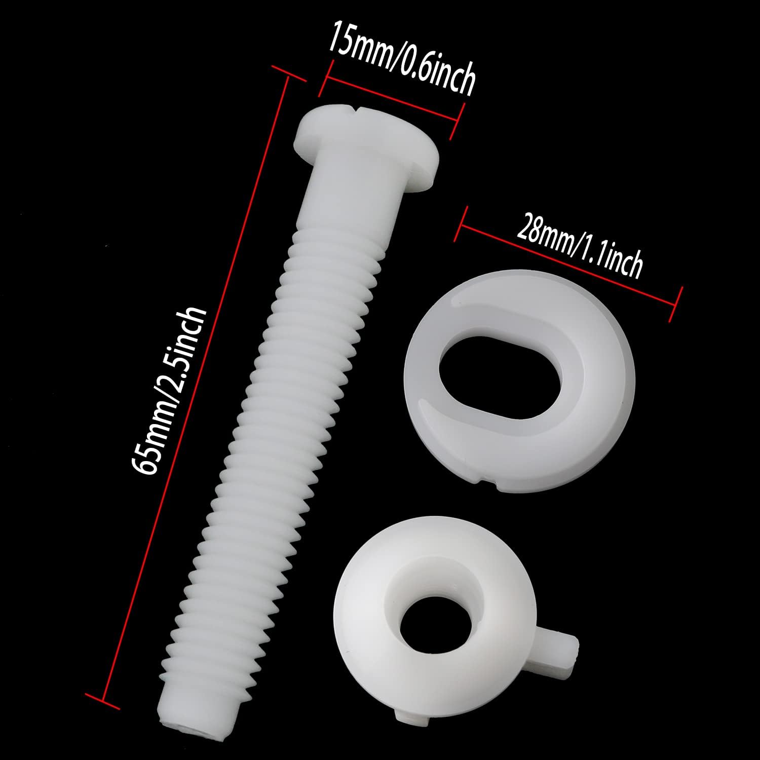 White Plastic Toilet Seat Screws 4Set with Nuts and Washers