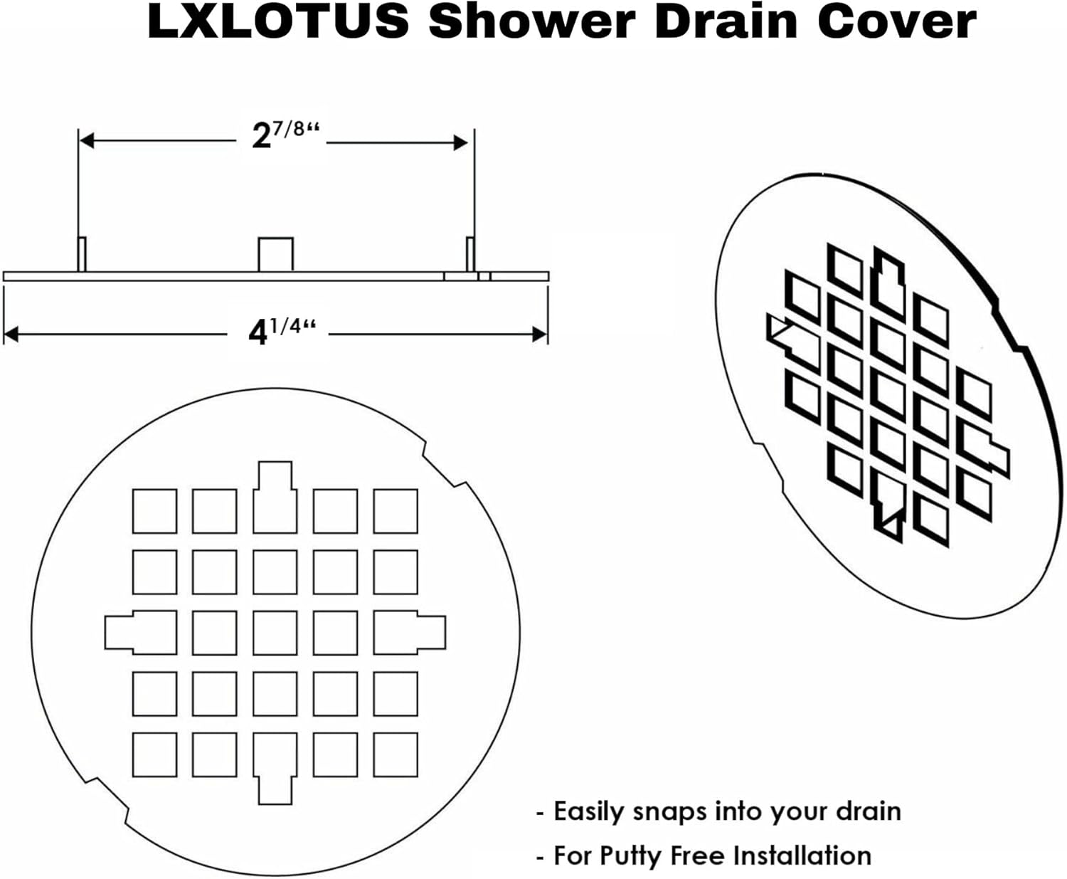 LXLOTUS 425 Light Gold Shower Drain Cover - Solid Brass Replacement 1