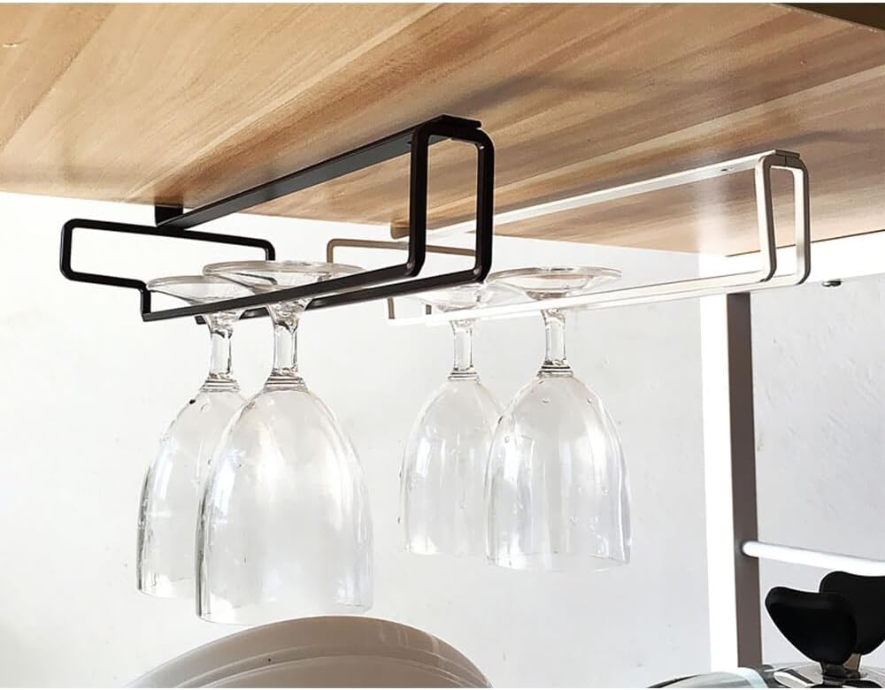 FAQUSA 2 Wine Glasses Holder 10 Inch Space-Saving Cabinet Rack WhiteBlack