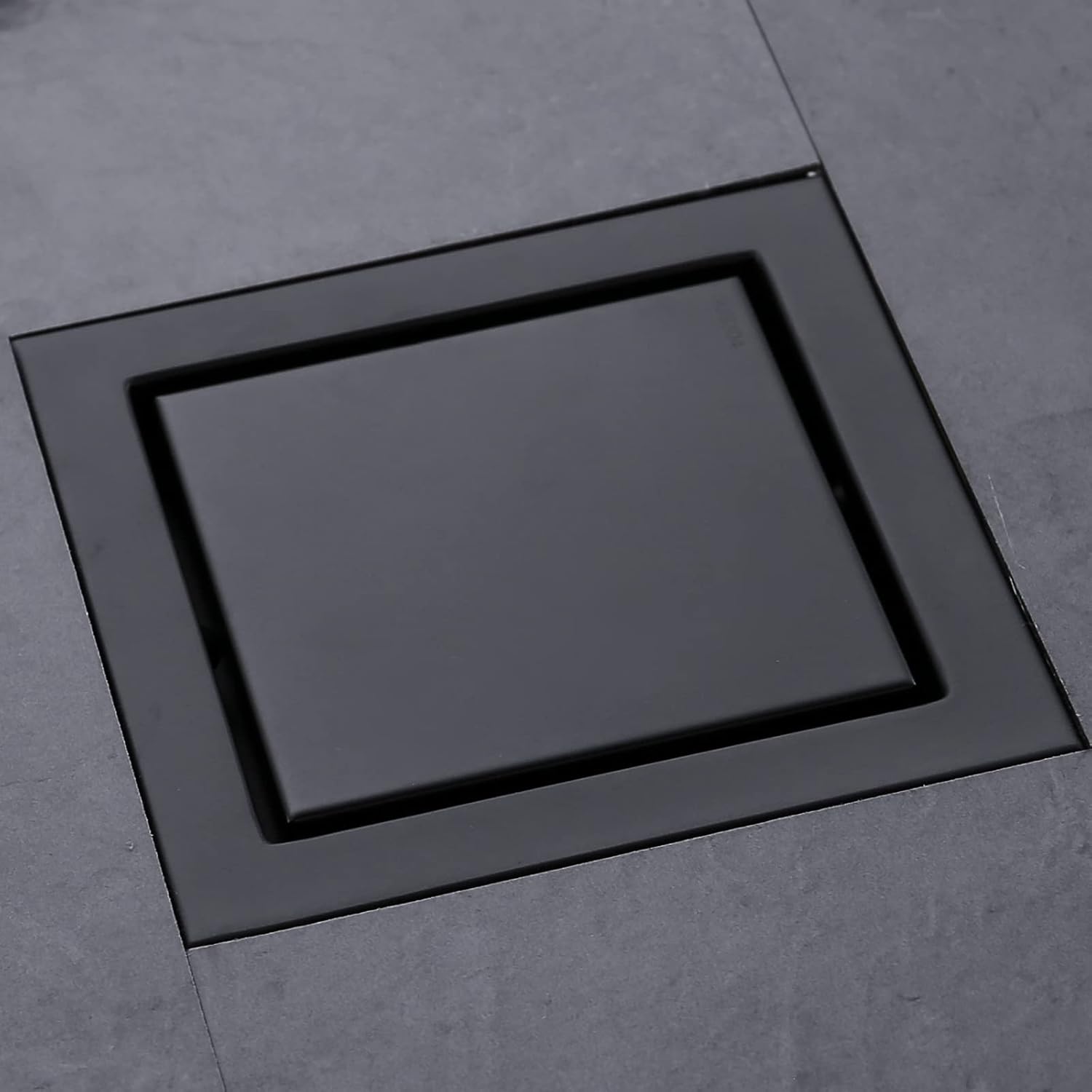 Random Black Square Drain with Tile Insert 6 Inch Cover