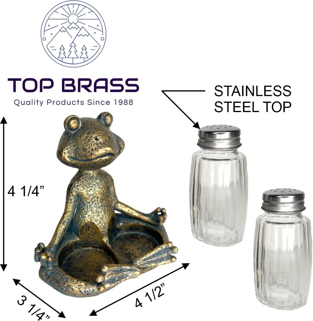 Top Brass Yoga Frog Salt Pepper Set