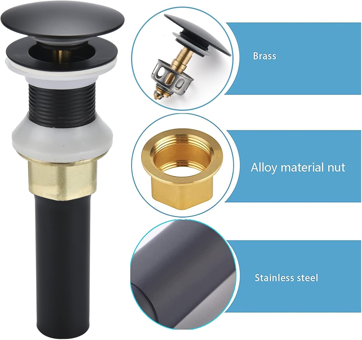 Rockgoya Matte Black Pop Up Sink Drain